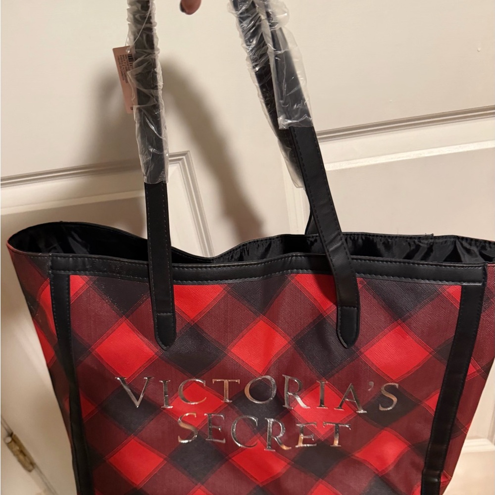 Victoria's Secret Red and Black Plaid Tote